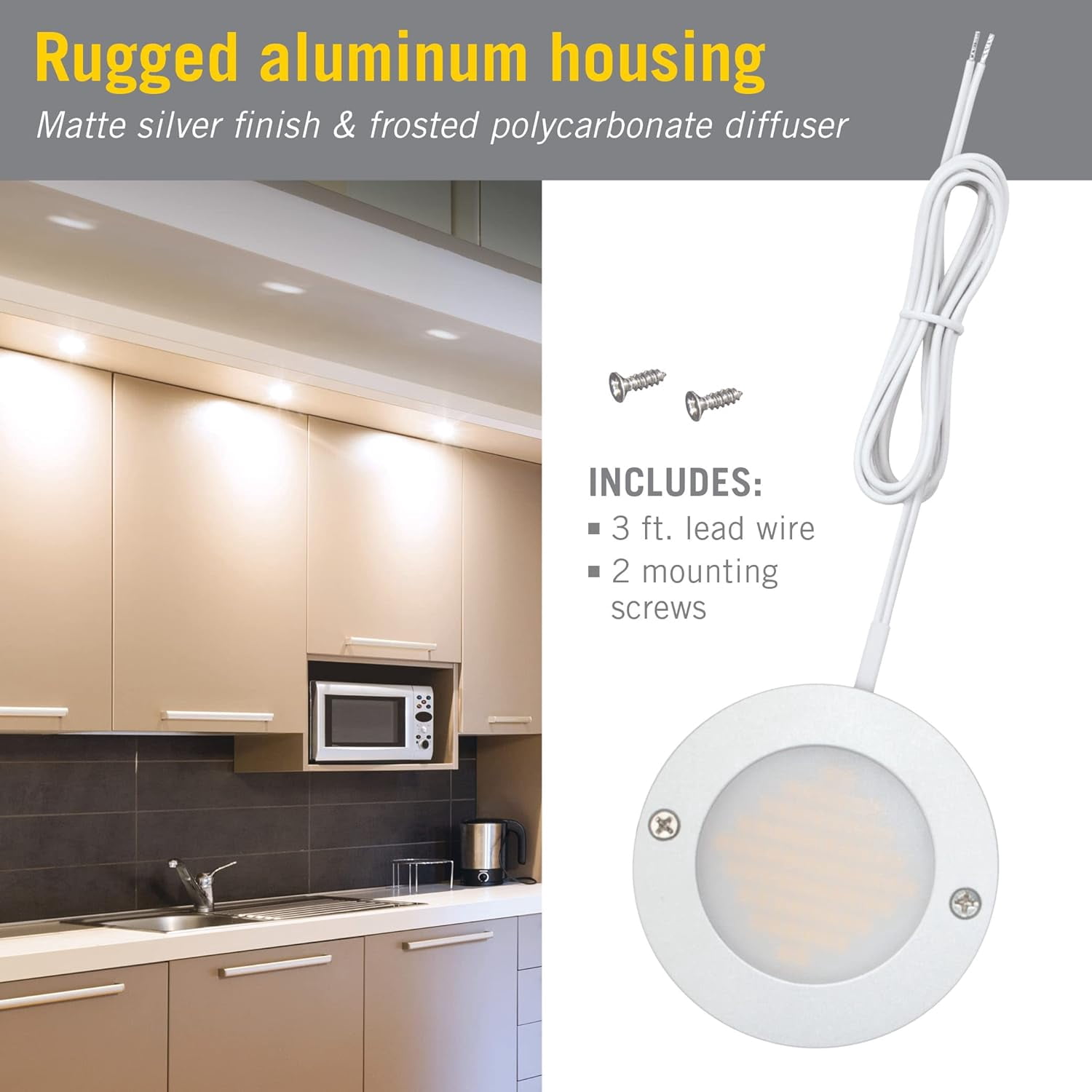 RGHJAR-Disc Low Profile Under Cabinet LED Puck Light, Matte Silver 2700K 212415
