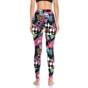 Gyexs Women's 80s Leggings Neon Printed Soft Stretchy Pants Running Workout Leggings Athletic Yoga Pants, Purple, Size XXL