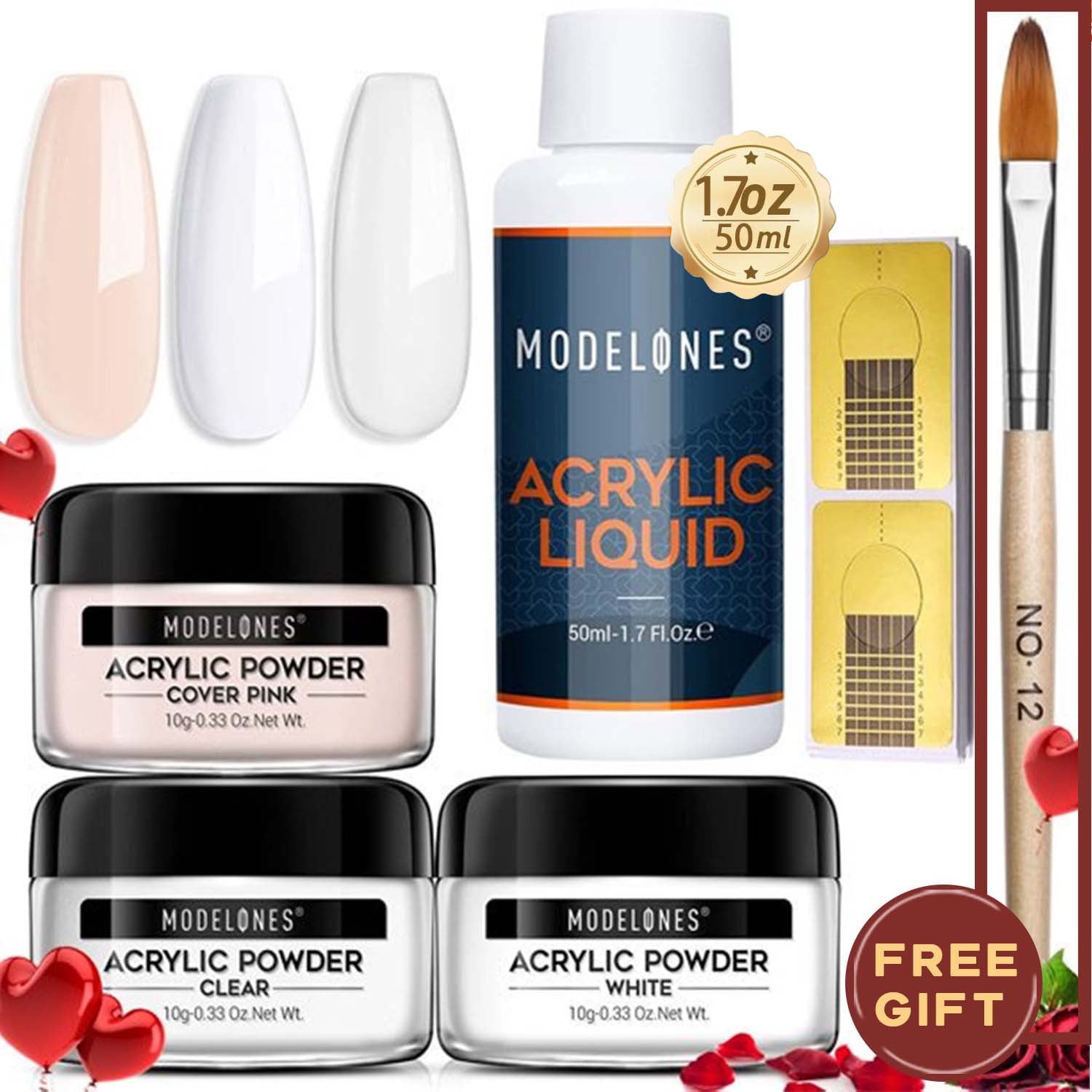 Modelones Acrylic Powder and Professional Liquid Monomer Set with Brush