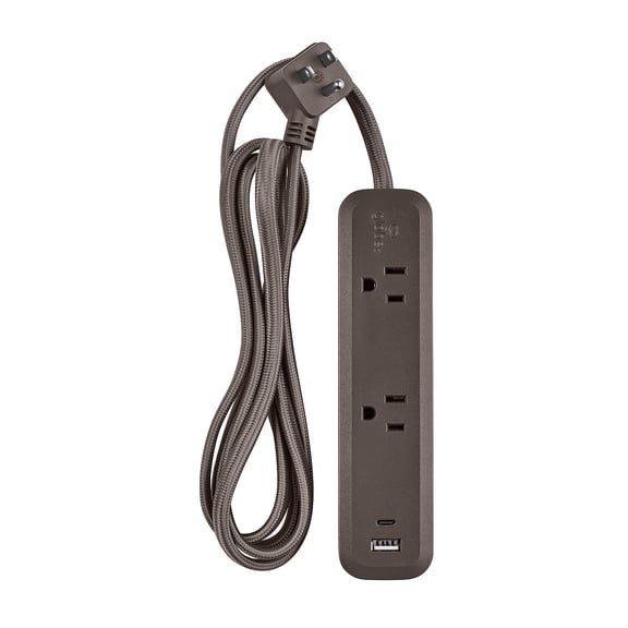 Globe Electric Surge Protector Power Strip, 900J, USB-A and USB-C, 6 ft, Espresso Brown