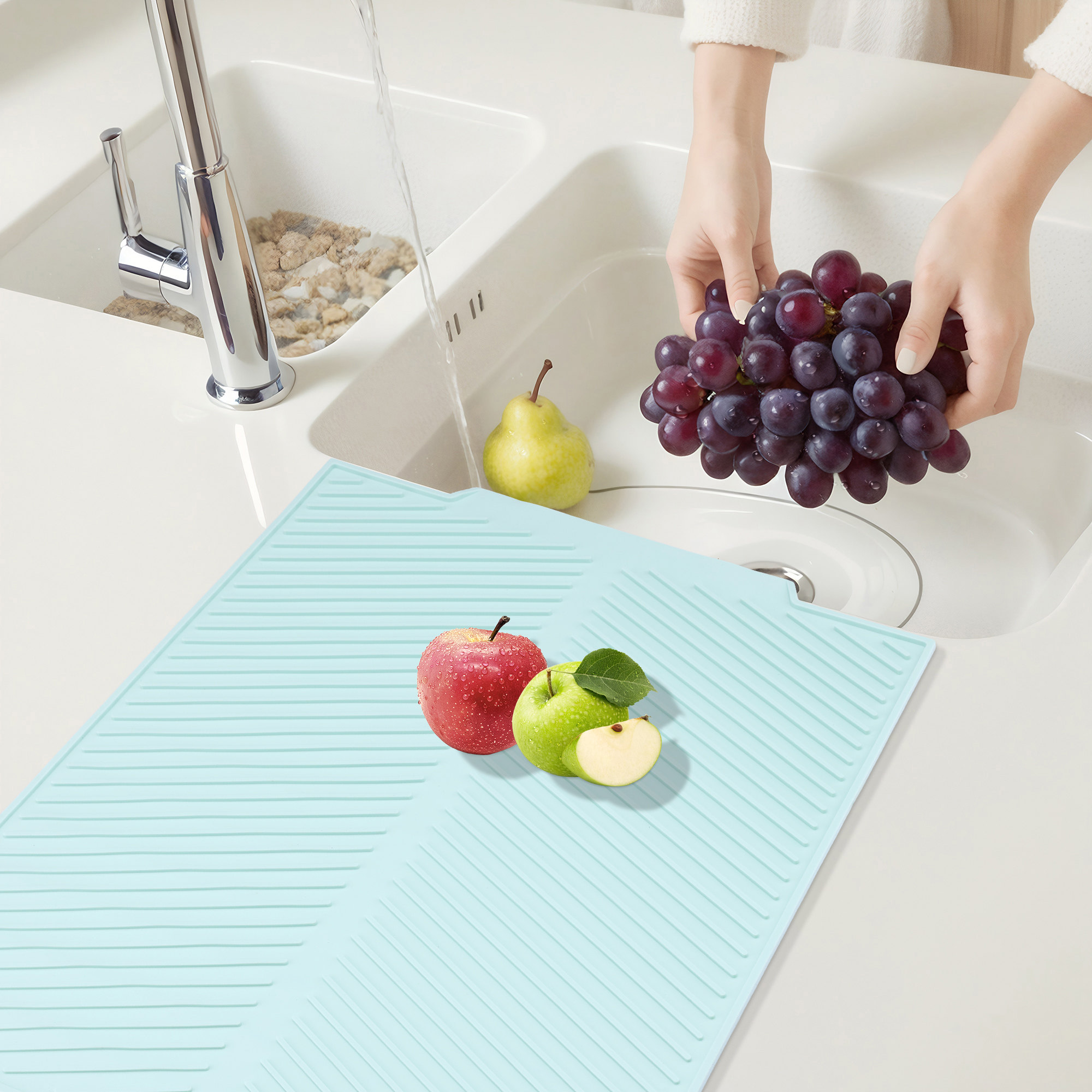 Unique Bargains Silicone Easy Clean Kitchen Dish Drying Mat Green 20.1*16.1 inch