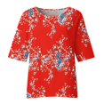 thumbnail image 4 of SDNall 3/4 Length Sleeve Shirts for Women Printing Three-Quarter Sleeve Round Neck Pullover Shirts Womens Summer Tops (Red, Sizes S-XXXXXL), 4 of 9