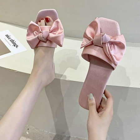 

EOFK Fashion Satins Wedding Slippers Luxury Women Bedroom Home Sandals Bride Bridesmaid Wedding Shoes With Silk Bow