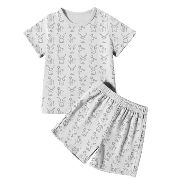 Ensemble Bebe Garçon Kids Boys and Girls Summer Personality Printed Short Sleeve T Shirt Top and Shorts Set Ensemble Bebe Fille White 3 Years-4 Years