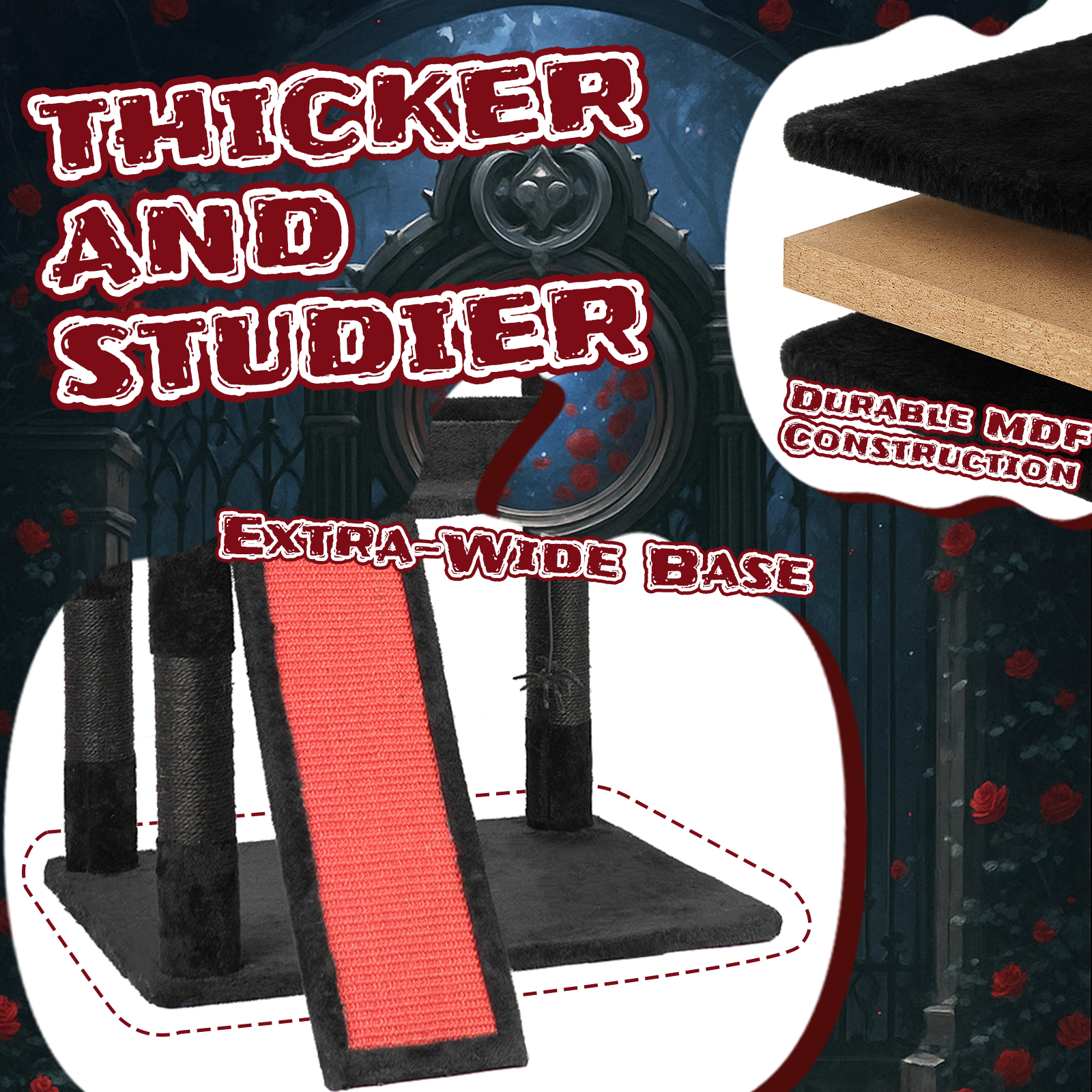 53 Inch Gothic Cat Tree Red Black Coffin Bed Spacious Condo Scratching Posts Spider Toys Multi Level Furniture for Large Cats