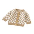 thumbnail image 1 of Infant Baby Boy Girl Autumn Winter Sweater Checkerboard Pattern Long Sleeve Round Neck Pullover Button-Down Knitwear Cardigan, 1 of 7
