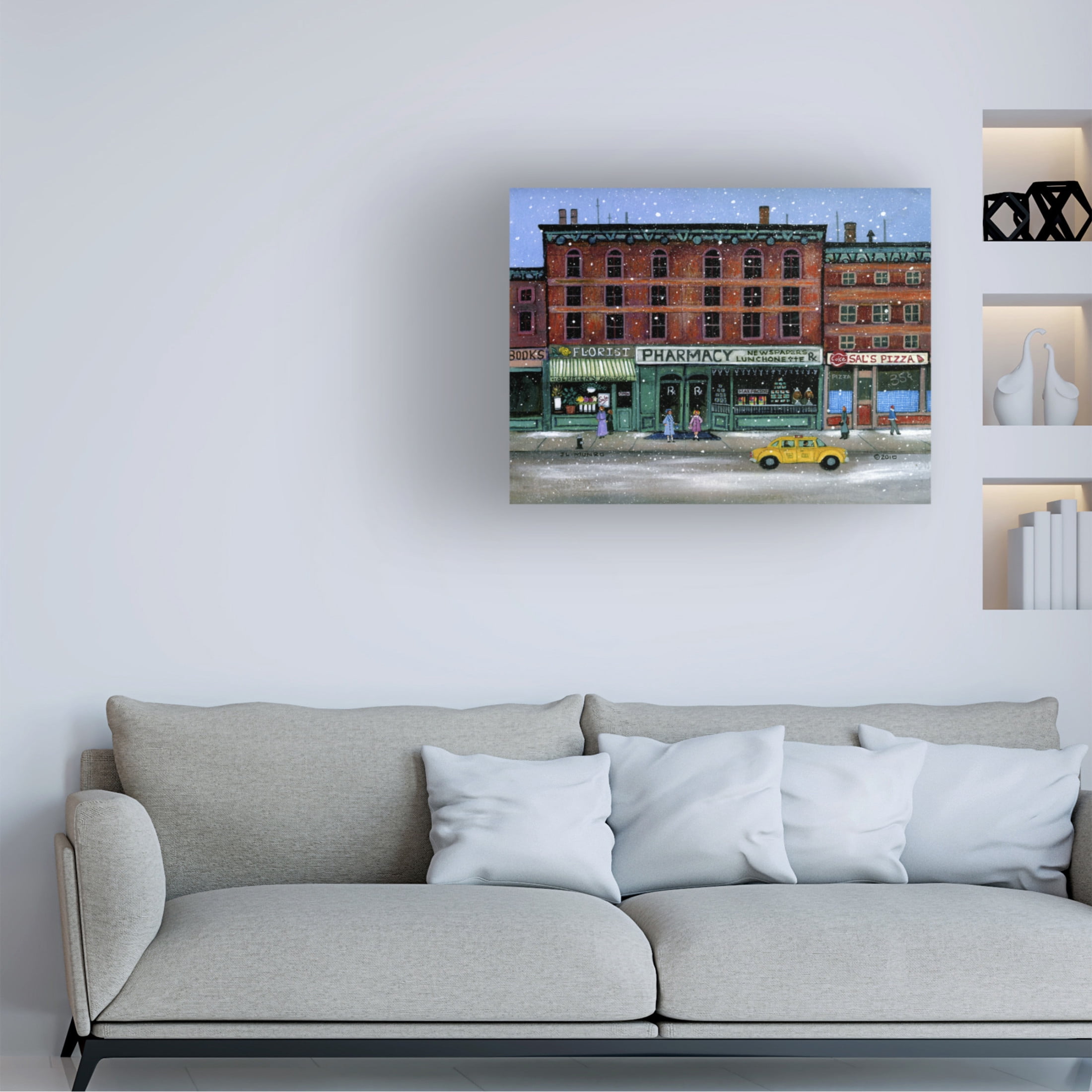 Canvas Wall Art - JL Munro 'Winter on Columbus Avenue, NYC' Wall Art for Living Room, Bedroom, or Office Décor by Trademark Fine Art - 32 x 24 Inches