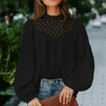 thumbnail image 2 of Yyuzo Hauts pour Femmes Chemises Tendance à Manches Longues Bouffantes blouses à Col Rond Ajourées Coupe Ample, 2 of 7
