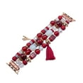 thumbnail image 2 of Natural Stone Bracelet Beaded-Bands Compatible with Apple Watch Ultra 2 Series 9 8 7 6 5 4 3 2 1, Handmade Elastic Stretch Beads Fancy Tassel Strap for iWatch Band 42/44/45/49mm Women,Red, 2 of 11