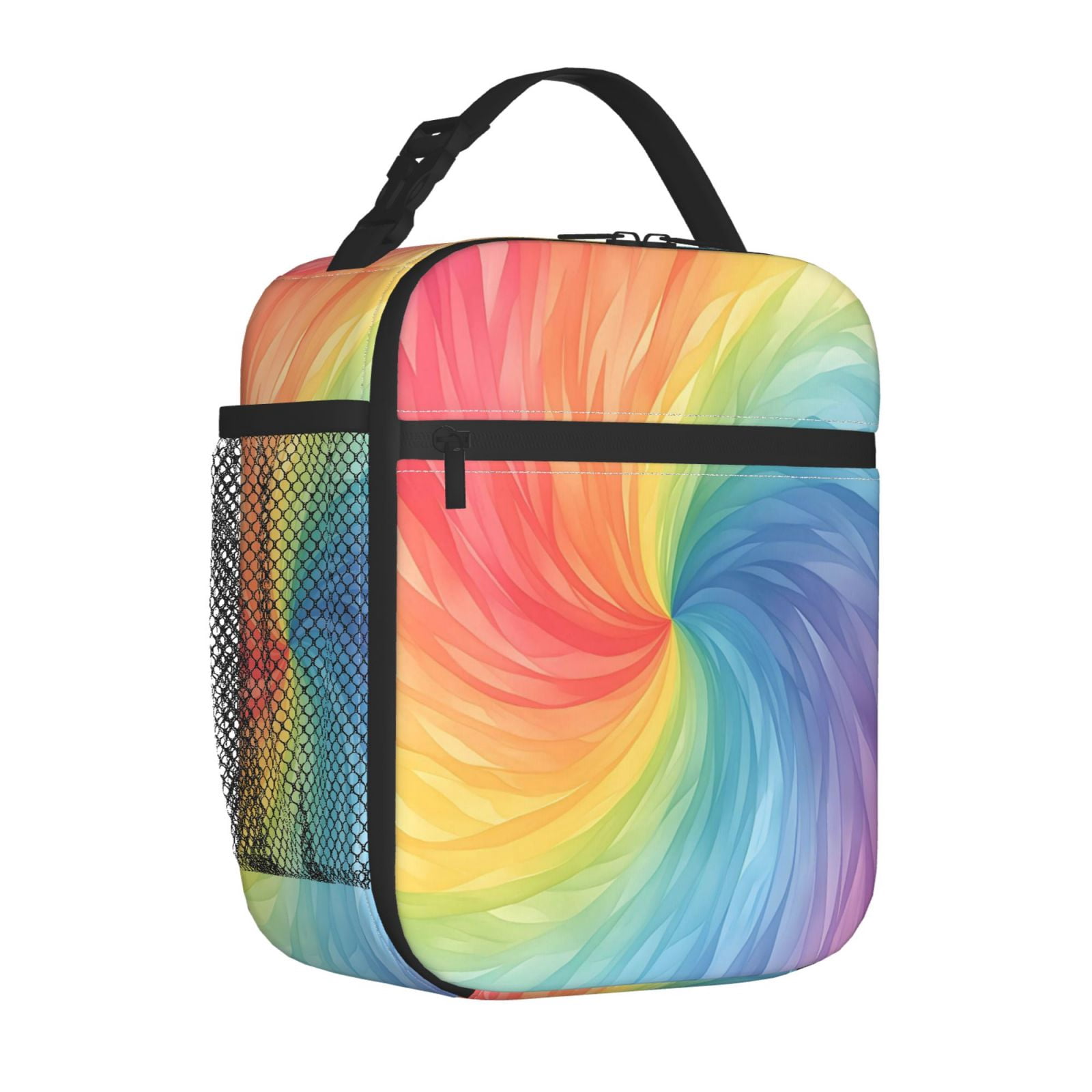 Lunch Bag For Women Men Insulated Portable Lunch Box Bento Box Office Picnic Travel Cooler Bag Darkmagenta Tie-Dye Background Rainbow Colors_2