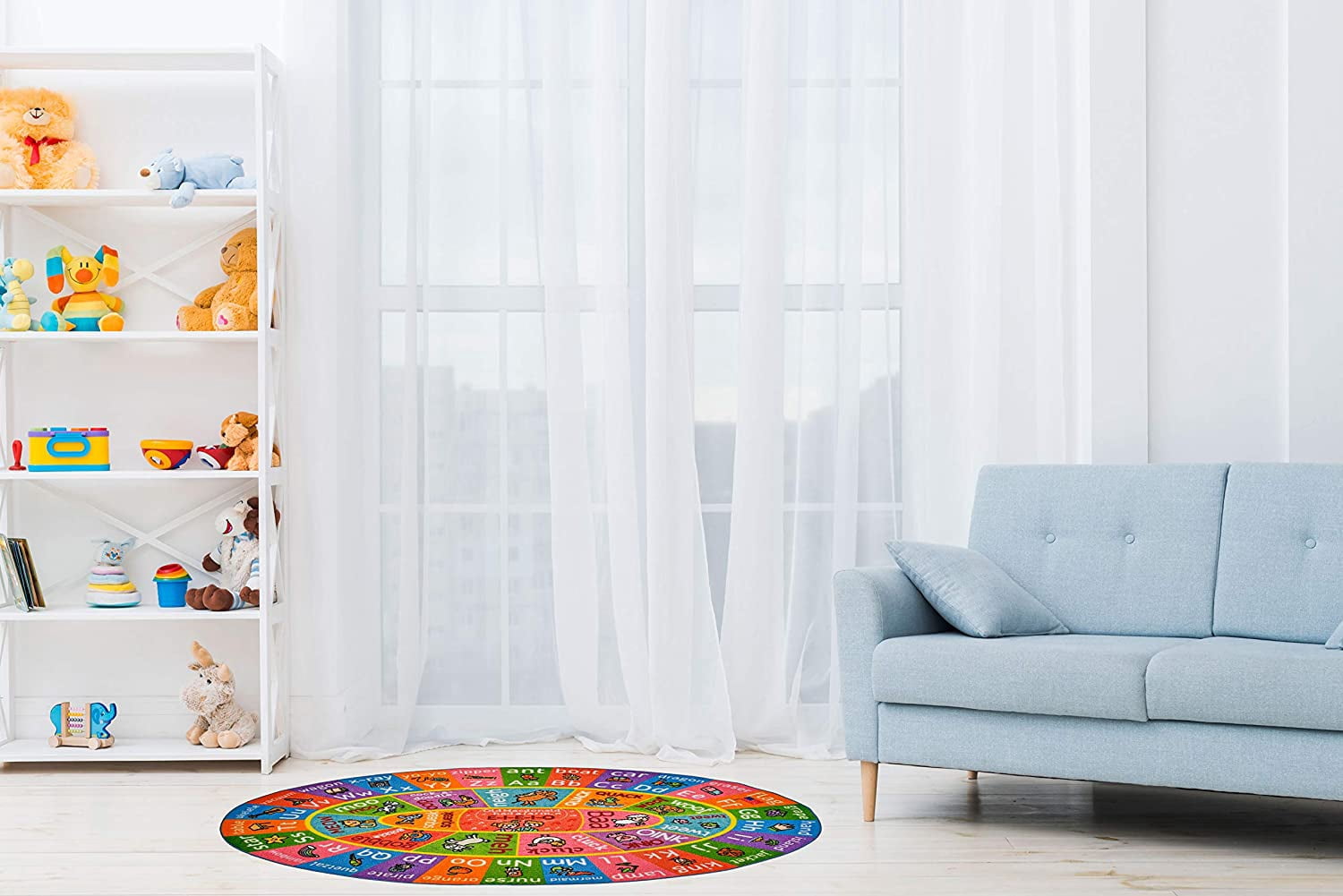 KC Cubs Playtime Collection ABC Alphabet with Old MacDonald's Animals Educational Learning & Game Oval Area Rug Carpet for Kids and Children Bedrooms and Playroom