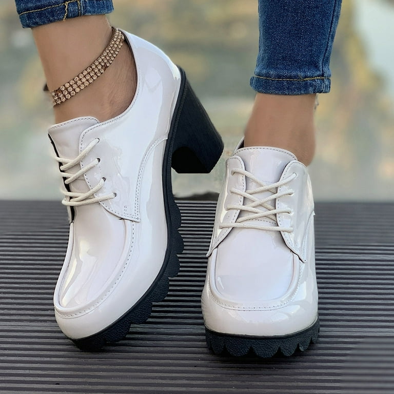 LOVZFMLL Women's Chunky Heel Platform Lace Up Vintage Oxfords