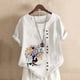 thumbnail image 2 of Gibobby Blusa Casual de Mujer Nueva camiseta algodón informal con estampado Retro literario y artístico elegante para mujer(Blanco,G), 2 of 4