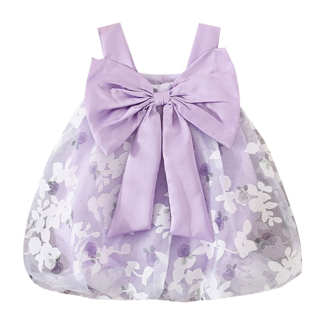 Felwors Robe Princesse Sans Manches à Nœud Imprimé Floral pour Filles Tout-Petits Robe de Danse Fête Vêtements