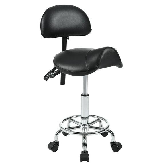 Accent Chairs Saddle Stool with Back Support, Rolling Stools with Foot Rest, Ergonomic Adjustable Stool with Wheels, Backrest Adjustable Height & Angle for Salon Spa Tattoo Massage Swivel Stool Chair