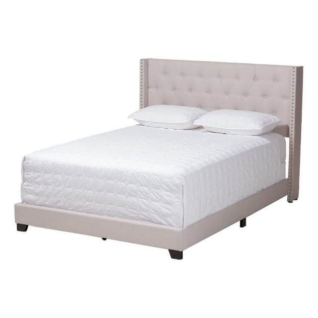 Bowery Hill Lit Grand Moderne Capitonné en Tissu Beige