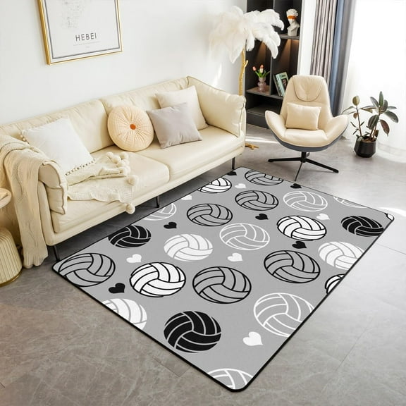 Volleyball Area Rug,Ball Sports Competition Games Indoor Floor Mat Entrance Rug,Hand Drawn Sketch Simple Fashion Non Slip Rug,Grey White Chairs Couch Living Room Decor 1x2ft