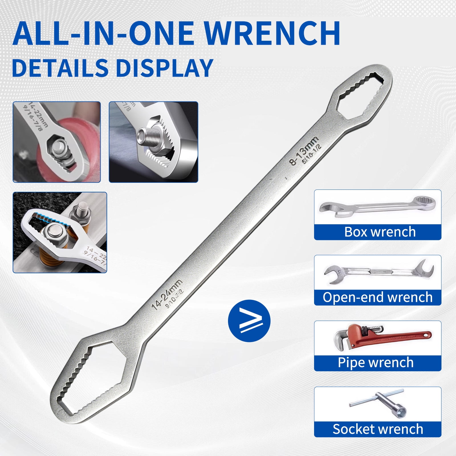 6-piece sink wrench set, 8-in-1 sink and bathroom faucet wrench, adjustable wrench with wide jaws and short handle, 6-75 mm, universal plumbing tool, suitable for sink basins, pipes, and nut removal