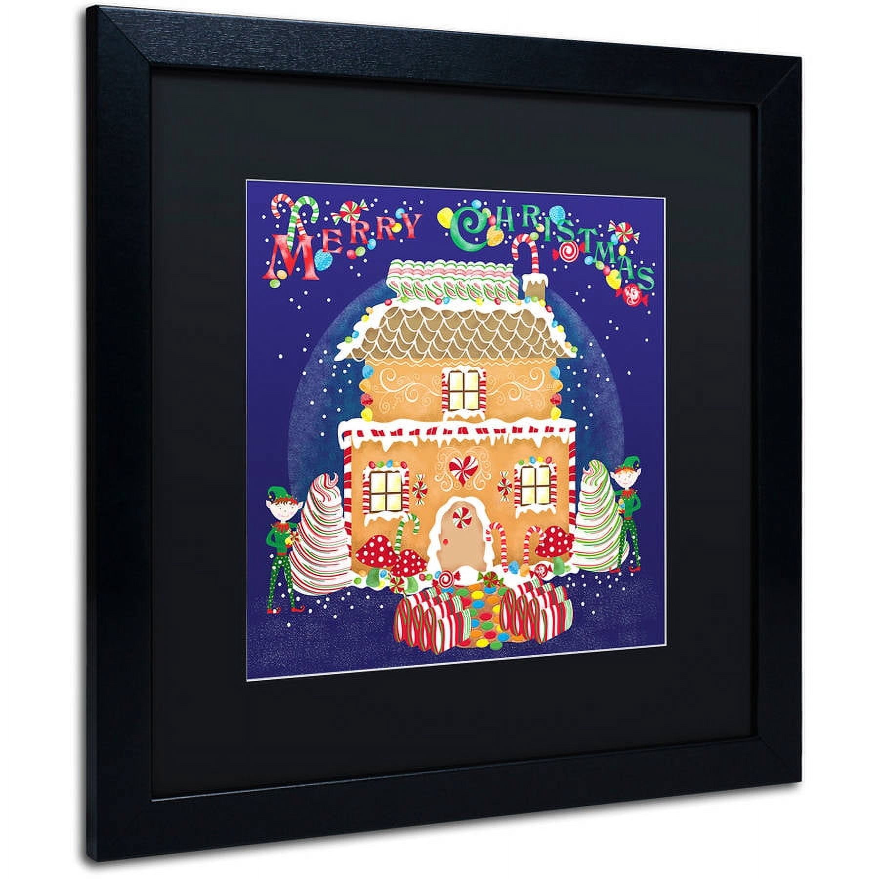 Trademark Fine Art "Xmas Gingerbread House" Canvas Art by Lisa Powell Braun, Black Matte, Black Frame
