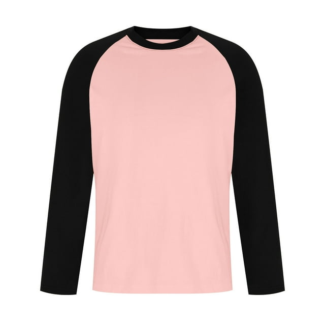 Plebaso T-Shirts à Manches Longues en Coton pour Hommes, à Blocs de Couleur, Col Ras du Cou, Chemises Décontractées, T-Shirts Confortables pour Hommes