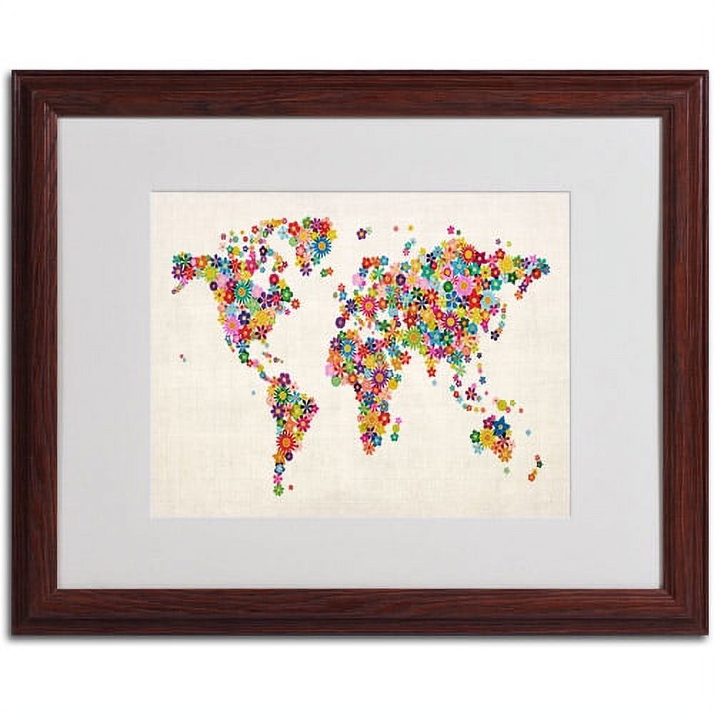 Trademark Fine Art "Flowers World Map" Matted Framed Art by Michael Tompsett