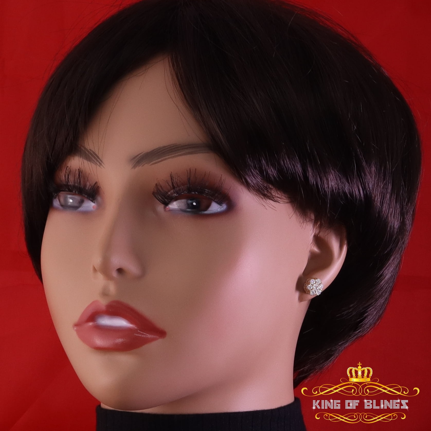 King of Bling's 925 Silver Yellow 1.50ct VVS 'D' Men's & Womens Moissanite Floral Stud Earrings