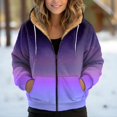 thumbnail image 2 of Xudanell Jackets for Women Warm Hooded Jacket Gradient Zipper Hoodie Drawstring Jacket Lined Plush Women Fashion Hoodies Purple XL, 2 of 7