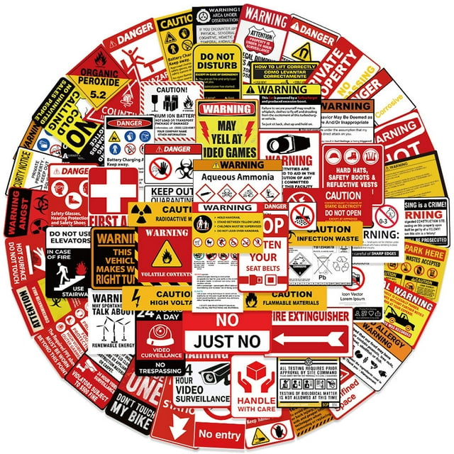 Paquete de pegatinas de advertencia y seguridad, señales de advertencia, anime, 75 unidades
