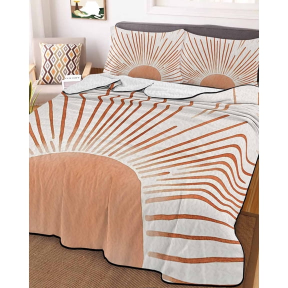 Orange Sunshine Full Size Down Alternative Comforter, Lightweight Comforter Quilt Bedding Set with Pillow Shams Lines Retro Abstract Middle Century All Seasons Bed Comforter Duvet Insert 78"x90"