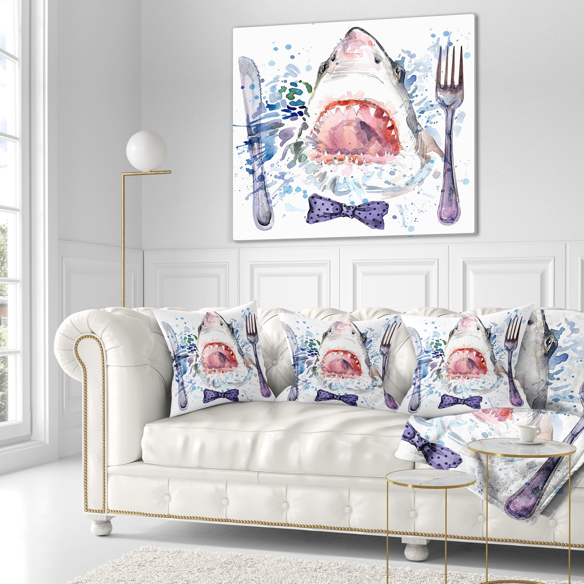 Designart Hungry Shark Illustration - Animal Throw Pillow - 18x18