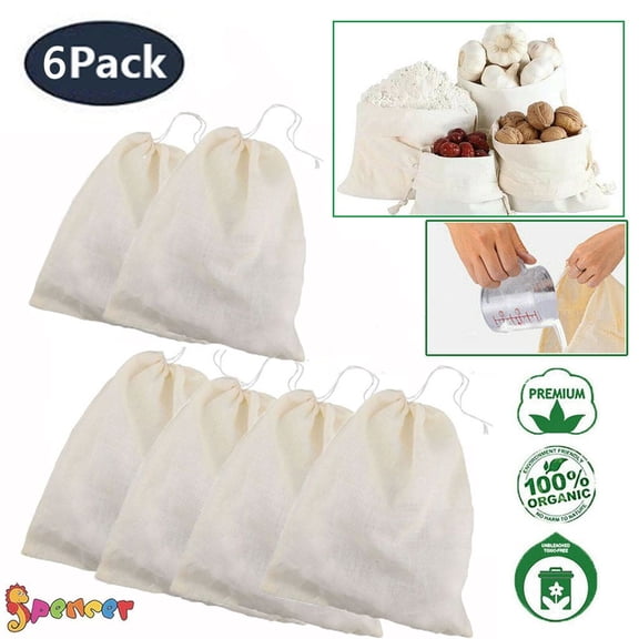 6Pack Fine Mesh Nut Milk Bag Reusable Cheesecloth Bags Straining Almond Greek Yogurt Strainer for Cold Brew Coffee,Tea,Juice,Bone Broth