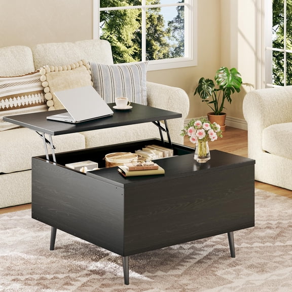 Black Lift Top Coffee Table With Storage, 31.5 Inch Square, Modern Living Room Center Table