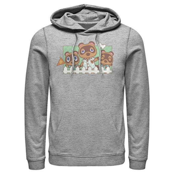 Men's Nintendo Animal Crossing Nook Family Portrait  Pull Over Hoodie Athletic Heather Large