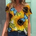 thumbnail image 2 of USSUMA Womens Plus Savings Tops and T-Shirts Cute Summer Tops for Women Sunflower Graphic T Shirts V Neck Graphic Floral Printed Tees Tops Casual Comfy Blouses Tops 2022 Beach, 2 of 5