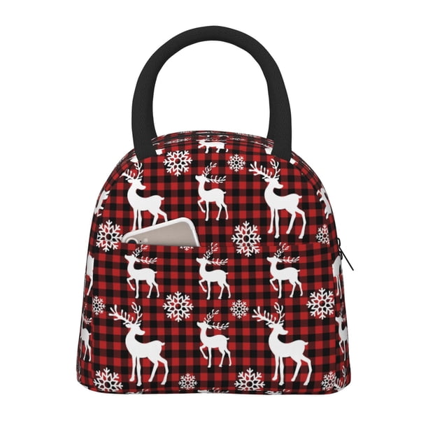 Easygdp Plaid Reindeer Snowflakes Bolsa de Almuerzo Insulada Grande, Forro de Aluminio, Diseño Espacioso, a Prueba de Fugas, Ideal para Trabajo, Picnics, Viajes y Actividades al Aire Libre