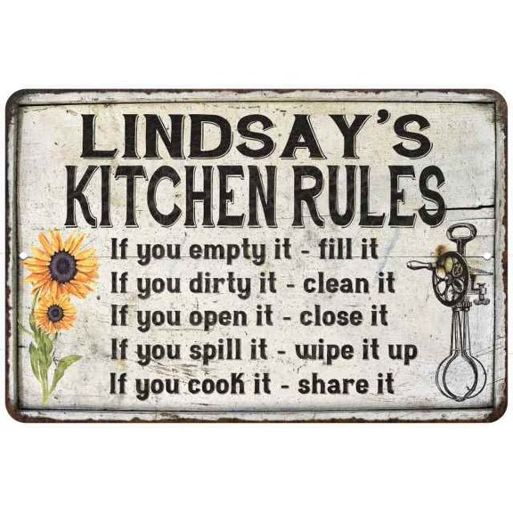 Lindsay's Kitchen Rules Chic Sign Vintage Decor 8 x 12 High Gloss Metal 208120032305
