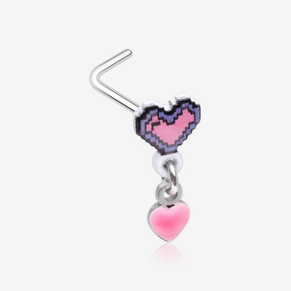 8-Bit Pixel Heart Dangle Gamer L-Shaped Nose Ring