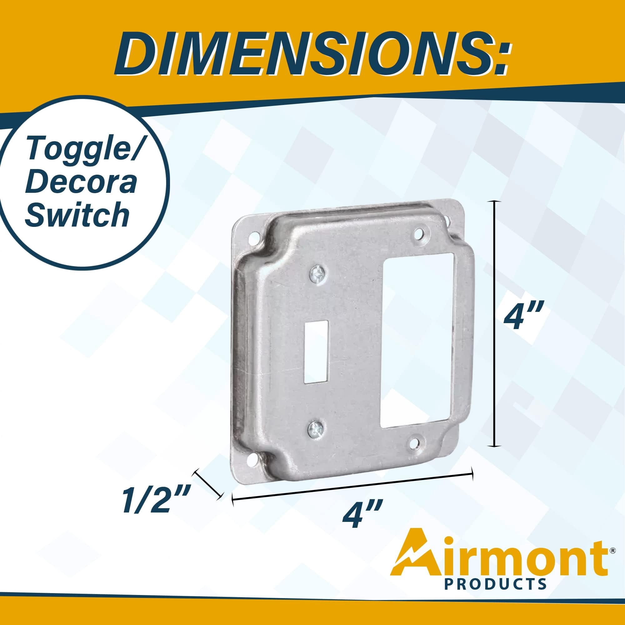 5 Pack Airmont Products 2-Gang Toggle and Rocker Electrical Box Cover - 4 Inch Square 1/2 Inch Raised Galvanized Steel Exposed Work Cover - Surface Mount Junction Box Cover for Mixed Switch Types
