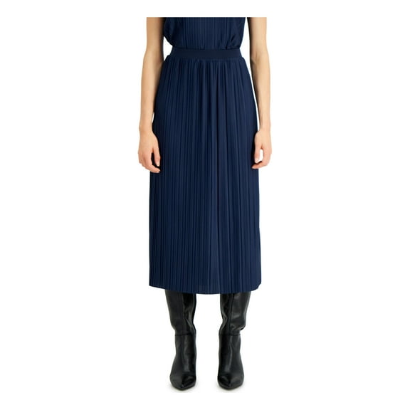 Alfani Womens Solid Midi Pleated Dress, Blue, Large