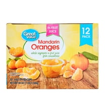 Great Value Mandarin Oranges in 100% Juice, 4 oz, 12 Count Light