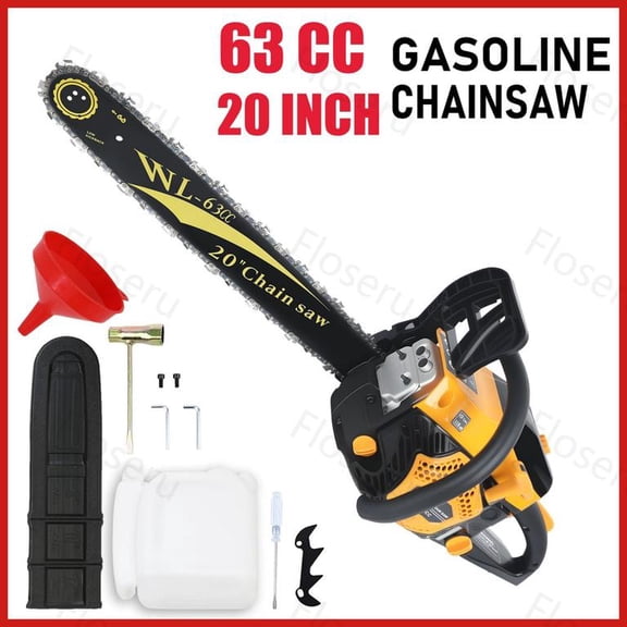 Floseru Gas Chainsaw 20 Inch Bar, 63cc 2-Cycle Gasoline Power Chain Saws, 2.8KW 3.75HP Power Chain Saw for Outdoor Garden Farm Work