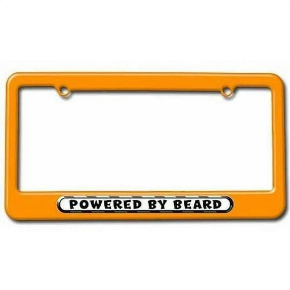Powered By Beard License Plate Tag Frame, Orange Color