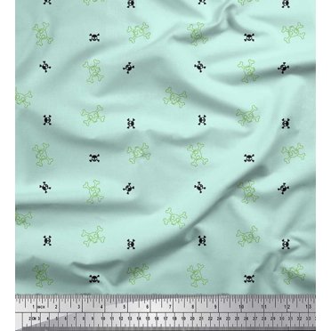 Soimoi Green Cotton Voile Fabric Danger Skull Fabric Prints By Yard 42 Inch Wide