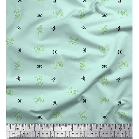 Soimoi Green Cotton Voile Fabric Danger Skull Fabric Prints By Yard 42 Inch Wide