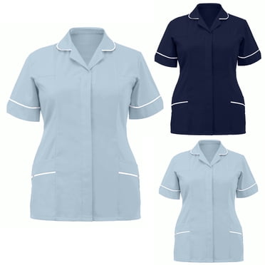 Eiyaclvo Women's Short Sleeve Scrub Tops Loose Fit Collared Work Uniform Lightweight Nurse Uniform Ladies Scrubs with Pockets