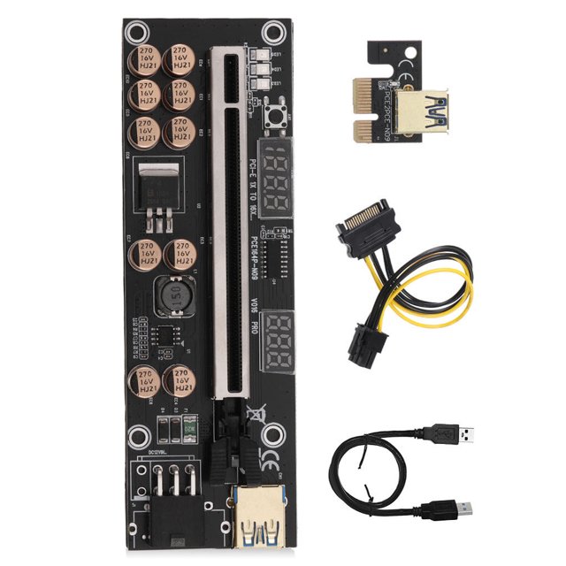 fastboy Miner Computer PCI-E 1X to 16X Adapter Digital Display 6pin Power Port PCI- Extender with USB Cable Accessories Black 1Set