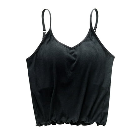 DondPO Going Out Tops for Women Corset Tops Women s Solid Color Thread With Chest Pad Without Wearing Bra One Tank Top Tank Top for Women Camisole Tops Black M