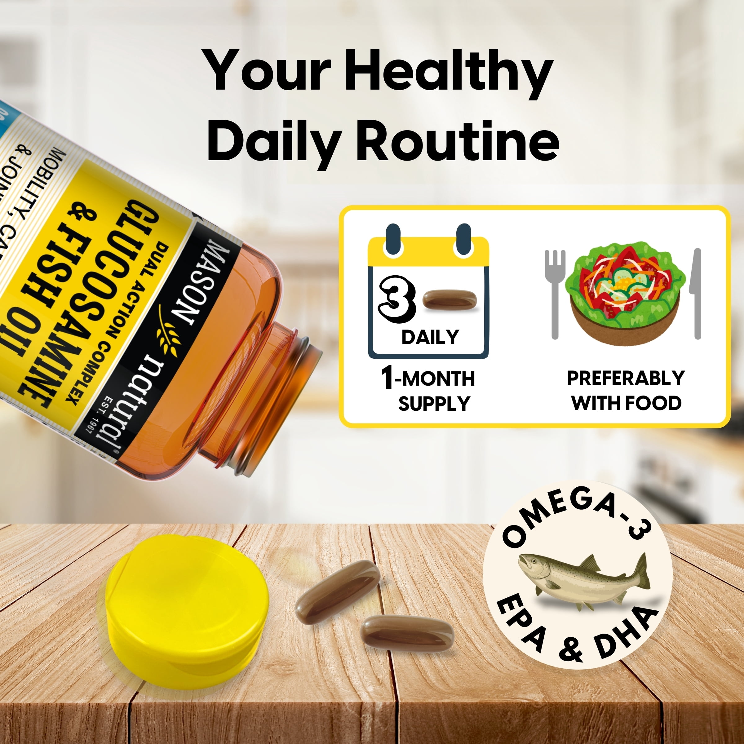 (5 pack) Mason Natural Glucosamine and Fish Oil Omega 3 Supports Joint, Muscle, Cardiovascular Health 90 Softgels