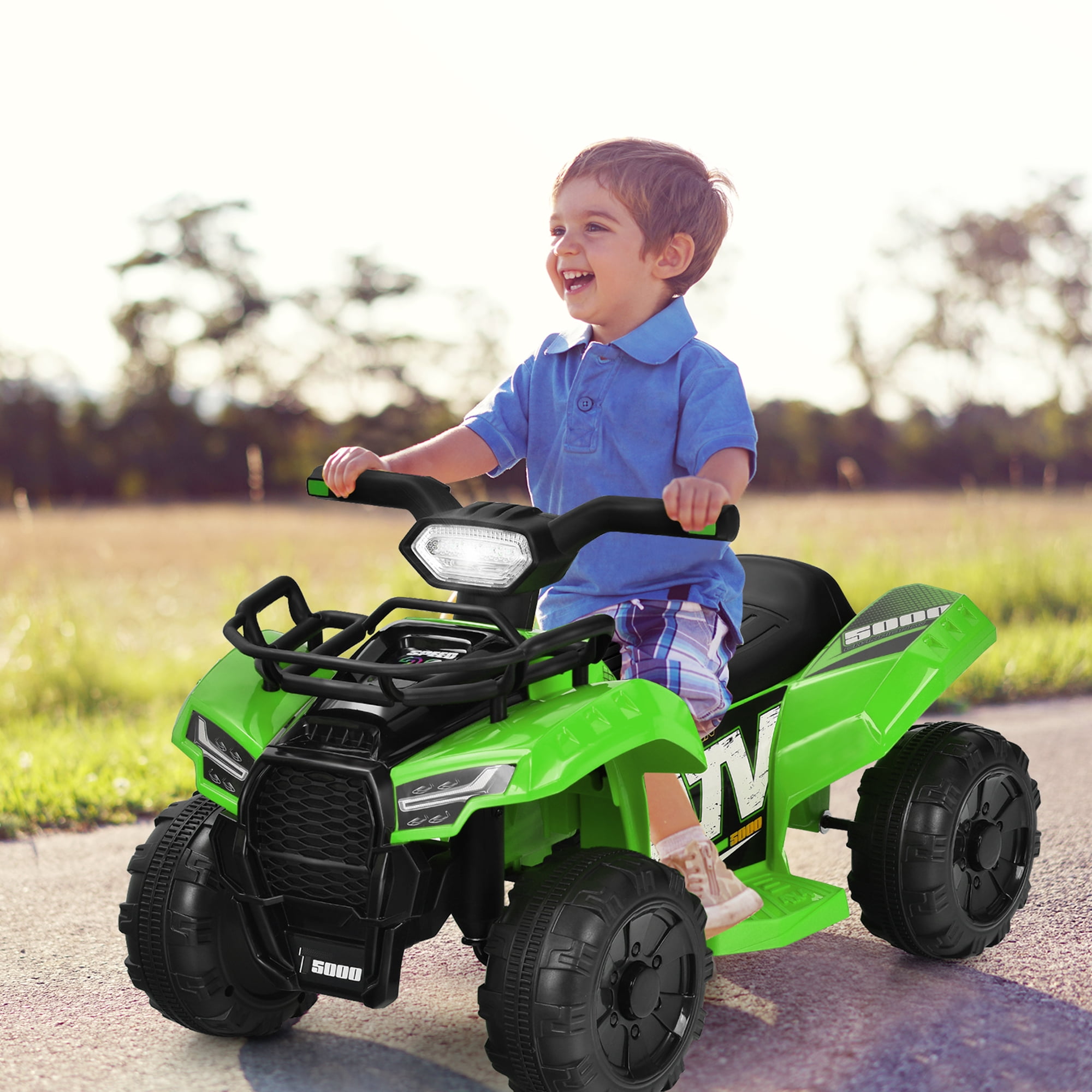 Gymax 6V 4 Wheels ATV Quad Ride On Car Kids Ride-On Toy w/ Music Horn LED Light Green