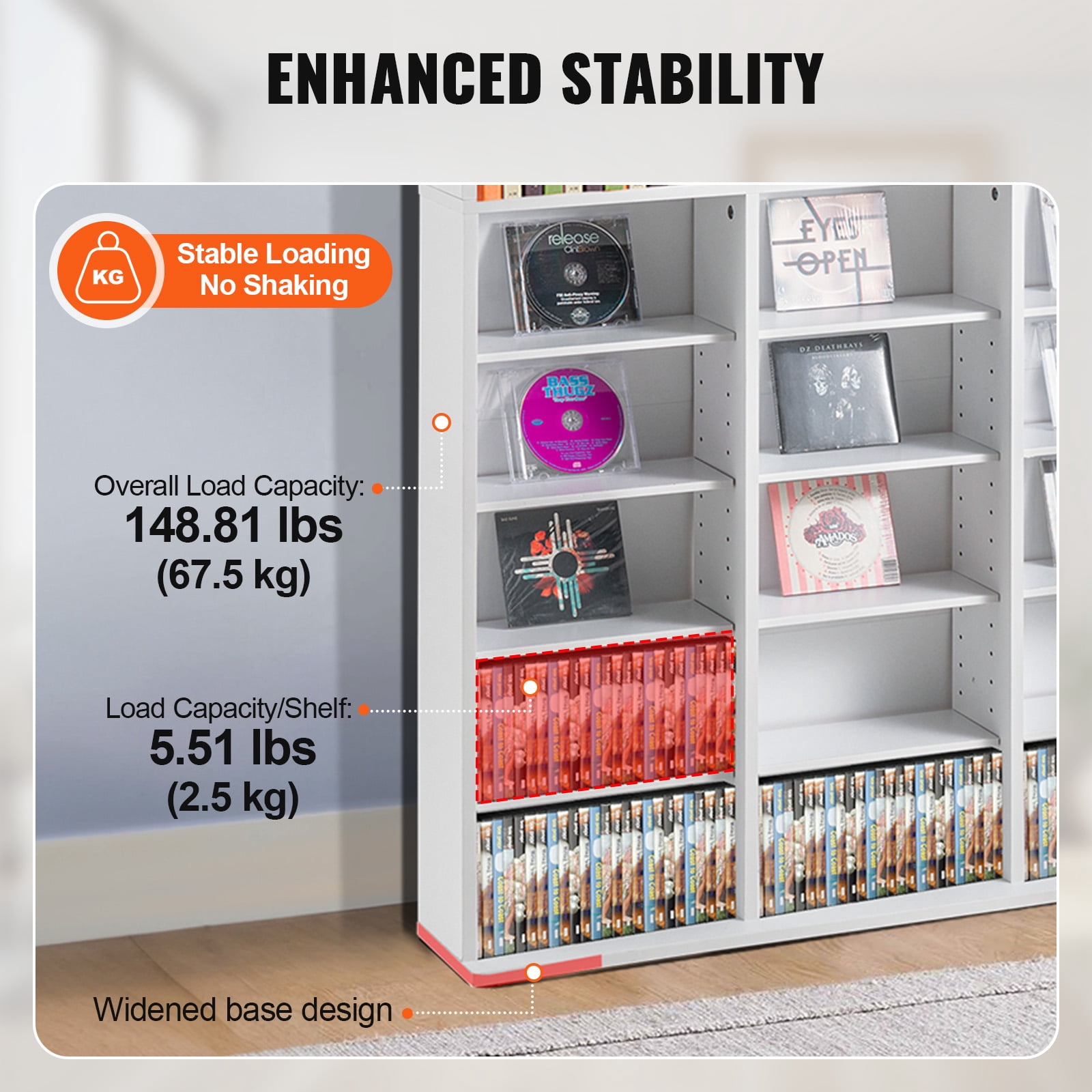 KFFKFF Media Organizer Cabinet, 9-Tier DVD Rack, Storage for 756